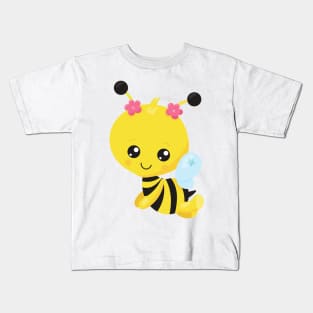 Cute Bee, Little Bee, Honey Bee, Flowers Kids T-Shirt